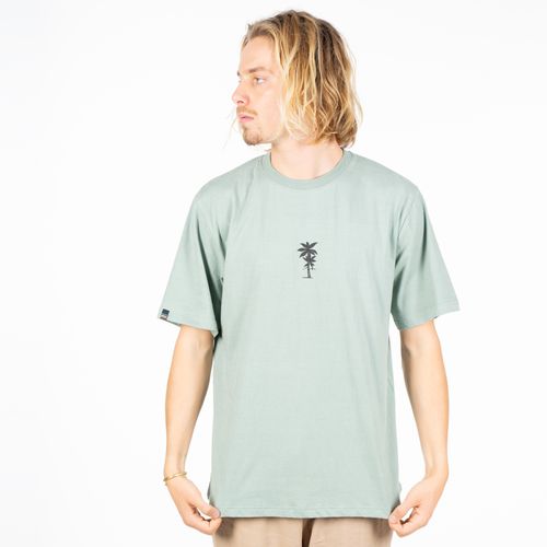 Polera Manga Corta Print Palmera Verde Oliva