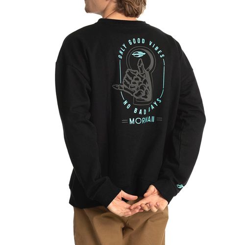 Polerón crew neck solido negro con estampado frente y espalda