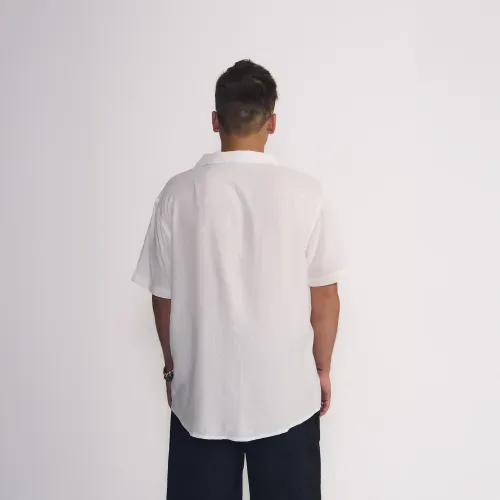 Camisa Masculina Manga Corta Base Textura Rombo Blanco