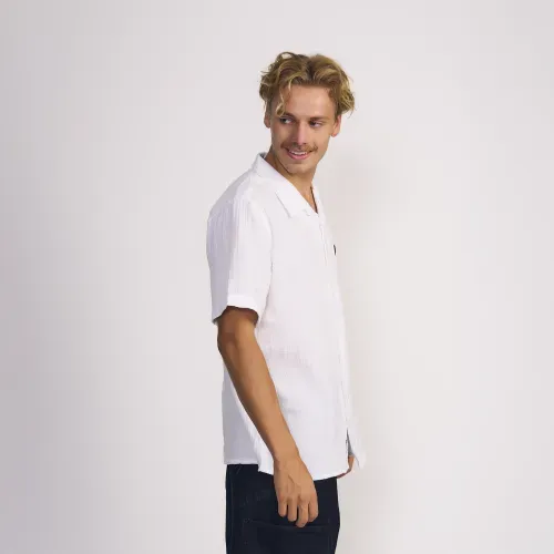 Camisa Masculina Manga Corta Base Textura Blanco