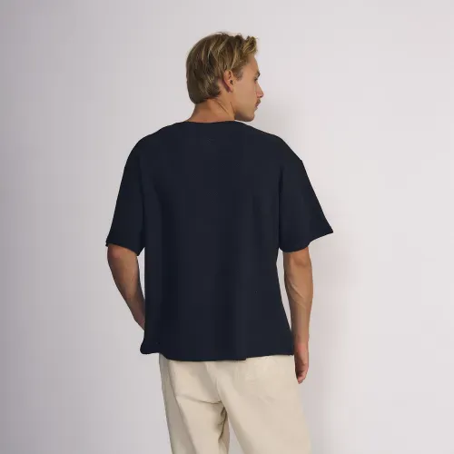 Polera Tejida Manga Corta Cuello Y Botones Natural Soul