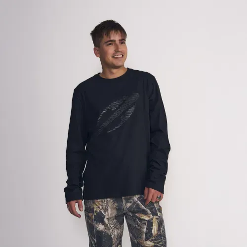 Polera Masculina Manga Larga Basica Con Estampado Logo Frontal Negro