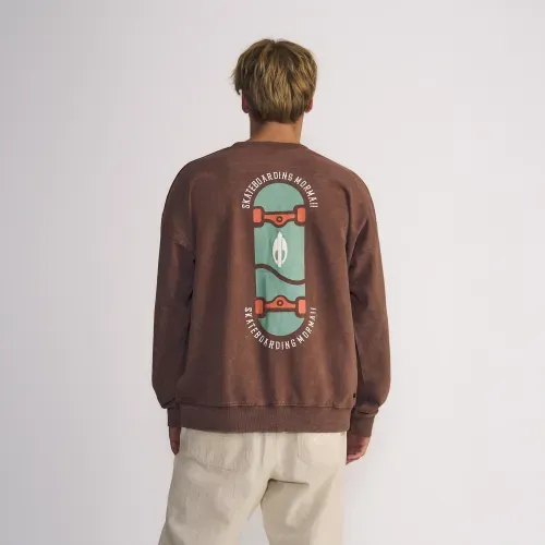 Poleron Masculino Crew Neck Con Lavado Al Tono Y Estampado Skate En Frente Y Espalda