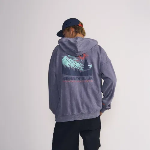 Poleron Masculino Canguro Con Capucha Y Lavado Al Tono Mas Estampado En Frente Y Espalda