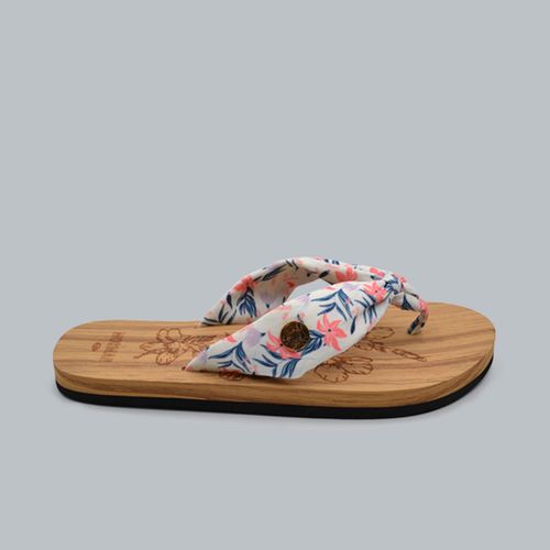 Sandalias Mujer Modelo Rosa - Rustica Con Tela Floral Look Madera