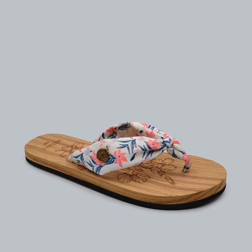 Sandalias Mujer Modelo Rosa - Rustica Con Tela Floral Look Madera
